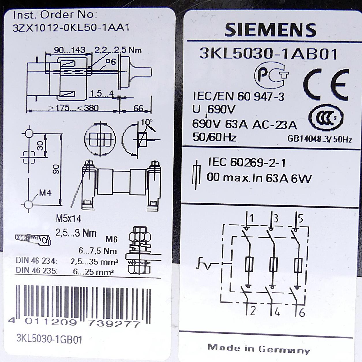 Produktfoto 2 von SIEMENS Lasttrennschalter 3KL5030-1AB0