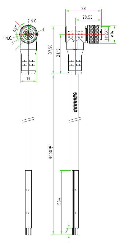 Kabel M12 Buchse 3m 3-polig