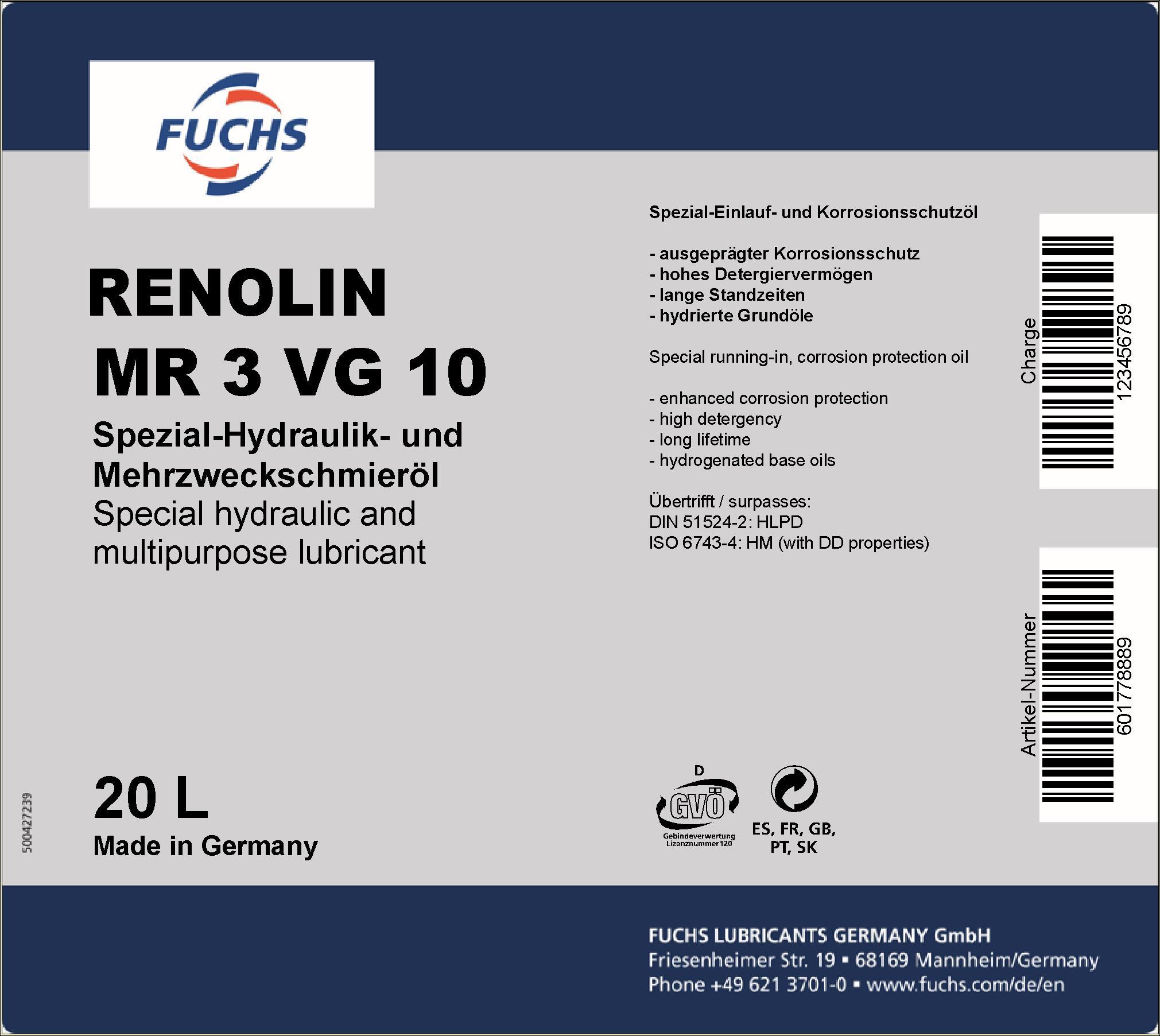 Produktfoto 2 von Spindelöl RENOLIN MR 3 VG 10