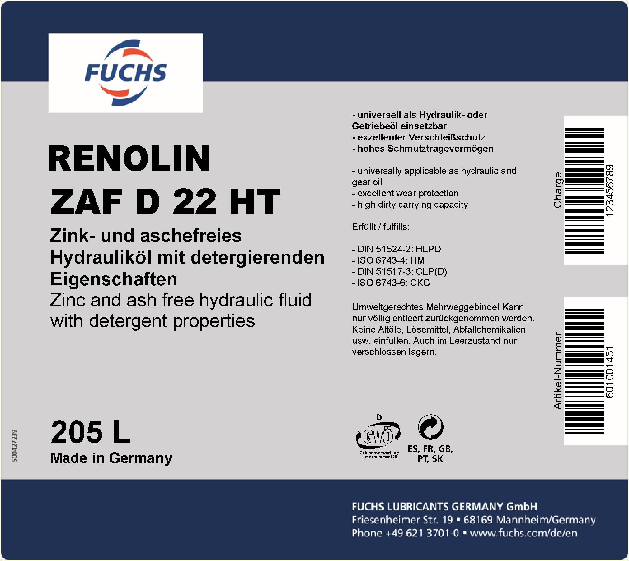 Produktfoto 2 von Hydrauliköl RENOLIN ZAF D 22 HT